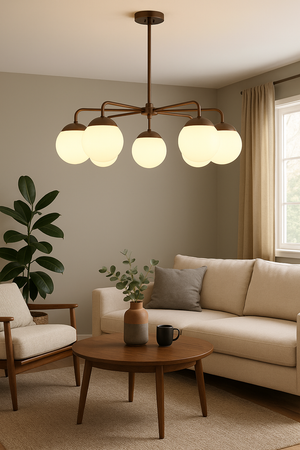 8-Arm Brass Chandelier with Opal Glass Globes Industrial Modern Ceiling Light 30