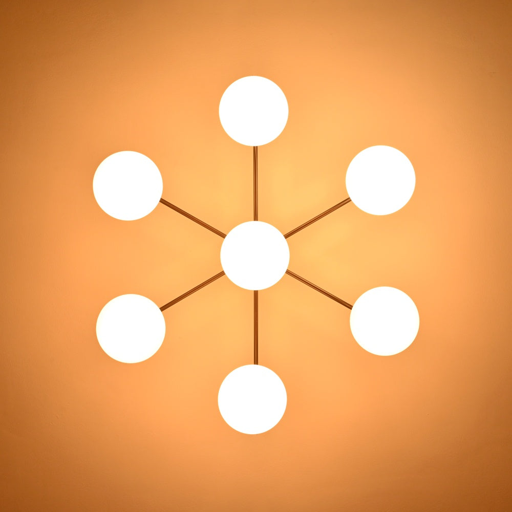 Modern Brass Globe Chandelier – Customizable Flush Mount Ceiling Light |  Mid-Century Fixture | Multiple Finish Options | 6-Light - 32467