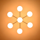 Modern Brass Globe Chandelier – Customizable Flush Mount Ceiling Light |  Mid-Century Fixture | Multiple Finish Options | 6-Light - 32467