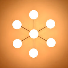 Modern Brass Globe Chandelier – Customizable Flush Mount Ceiling Light |  Mid-Century Fixture | Multiple Finish Options | 6-Light - 32467