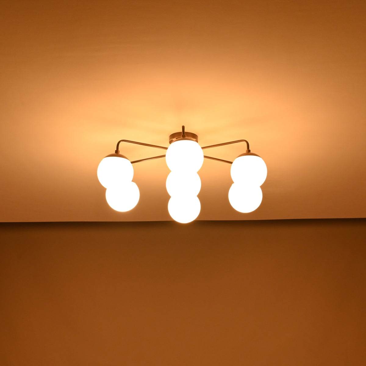 Modern Brass Globe Chandelier – Customizable Flush Mount Ceiling Light |  Mid-Century Fixture | Multiple Finish Options | 6-Light - 32467