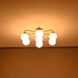 Modern Brass Globe Chandelier – Customizable Flush Mount Ceiling Light |  Mid-Century Fixture | Multiple Finish Options | 6-Light - 32467