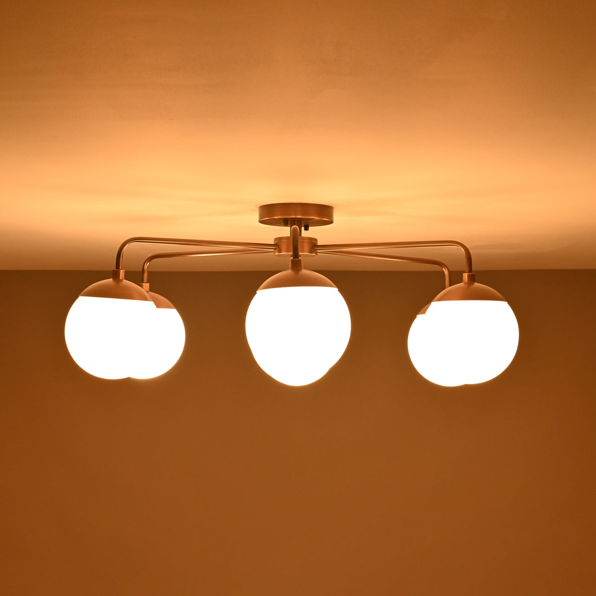 Modern Brass Globe Chandelier – Customizable Flush Mount Ceiling Light |  Mid-Century Fixture | Multiple Finish Options | 6-Light - 32467