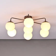 Modern Brass Globe Chandelier – Customizable Flush Mount Ceiling Light |  Mid-Century Fixture | Multiple Finish Options | 6-Light - 32467
