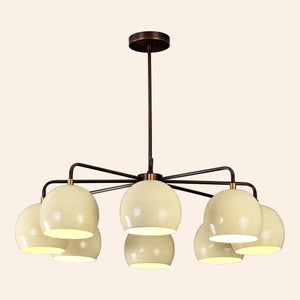 Customizable Brass Globe Chandelier – 30” Handmade Ceiling Light with Ivory Shades | Modern & Mid-Century Lighting Fixture 32468