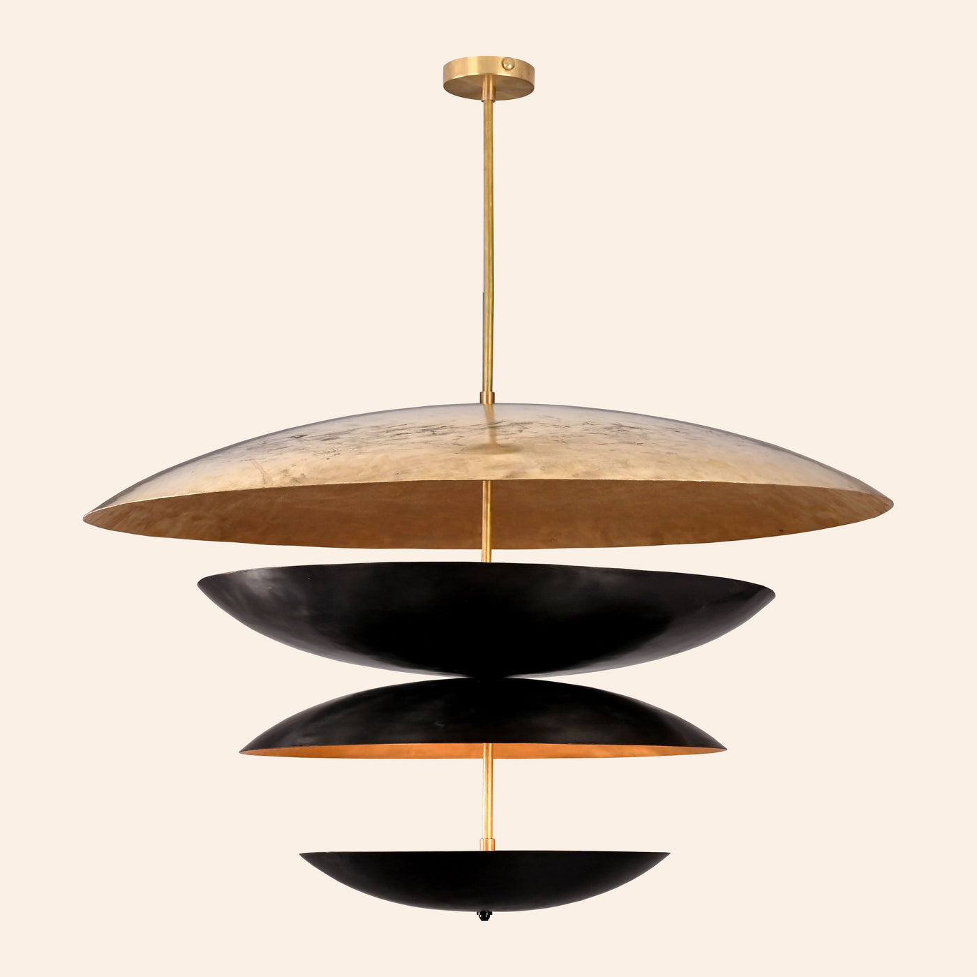 Modern Brass & Black Disc Chandelier | Customizable Finish | 40” Wide x 44” High | Mid-Century Inspired Pendant Light |  - 32469