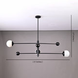 Matte black 3-light balance chandelier with 51-inch width and 27-inch height dimensions