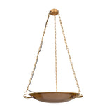Suspended brass bowl chandelier with chain links and casted handles – front view on white background