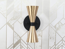 Mid-Century Modern Brass Wall Sconce | Double Cone Light | Customizable Handcrafted Fixture - 32501