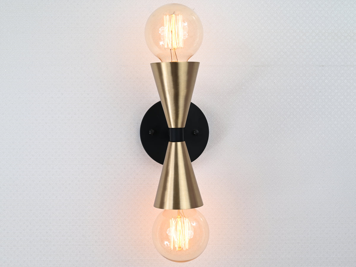 Mid-Century Modern Brass Wall Sconce | Double Cone Light | Customizable Handcrafted Fixture - 32501