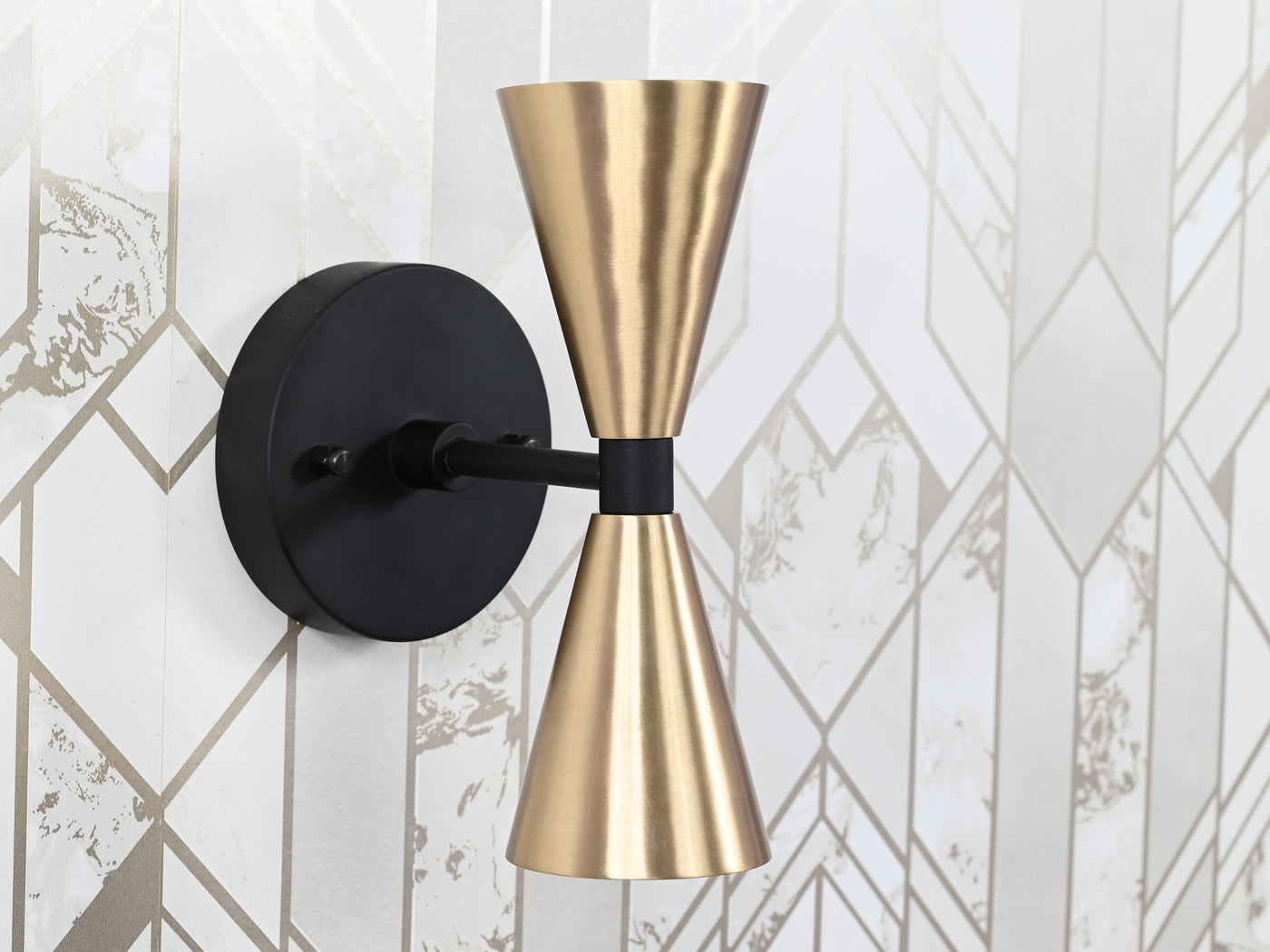 Mid-Century Modern Brass Wall Sconce | Double Cone Light | Customizable Handcrafted Fixture - 32501