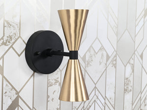Mid-Century Modern Brass Wall Sconce | Double Cone Light | Customizable Handcrafted Fixture - 32501