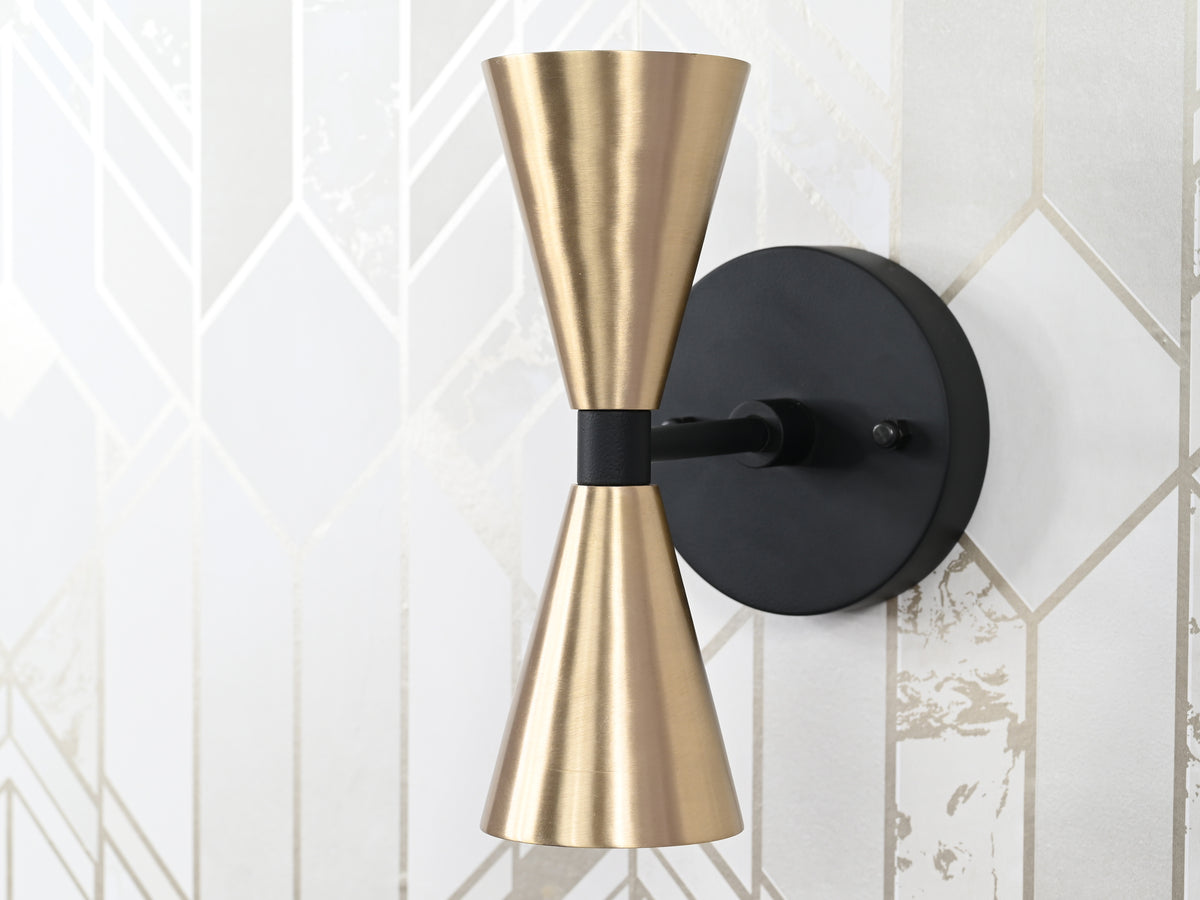 Mid-Century Modern Brass Wall Sconce | Double Cone Light | Customizable Handcrafted Fixture - 32501