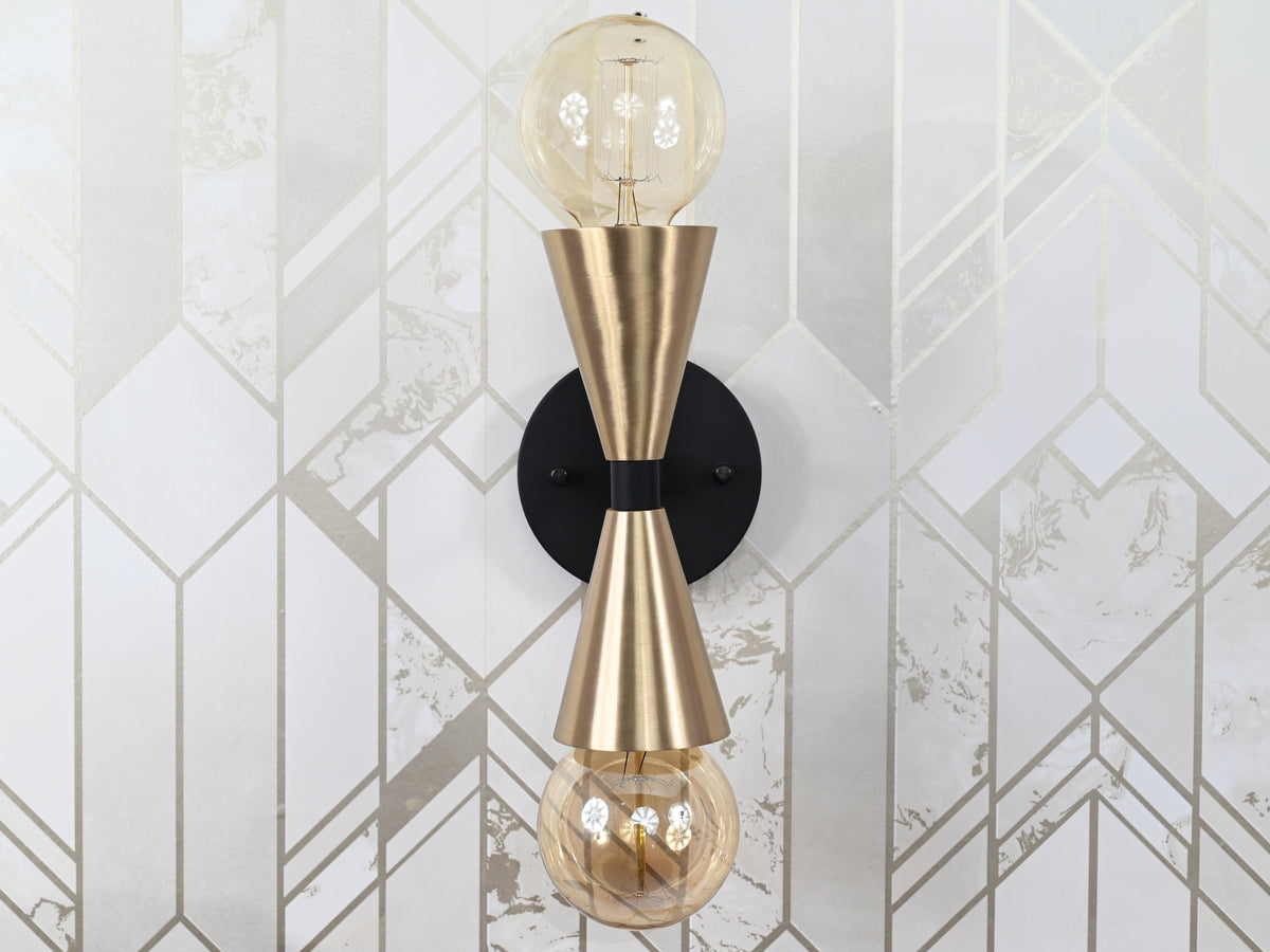 Mid-Century Modern Brass Wall Sconce | Double Cone Light | Customizable Handcrafted Fixture - 32501