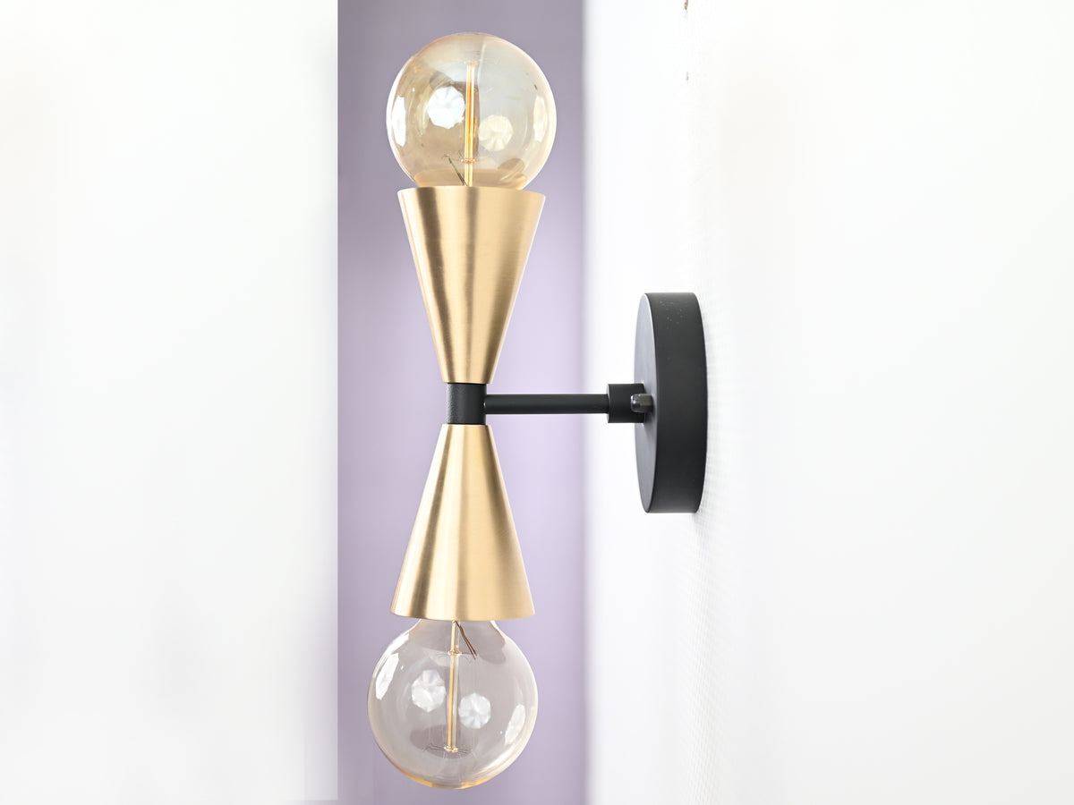Mid-Century Modern Brass Wall Sconce | Double Cone Light | Customizable Handcrafted Fixture - 32501