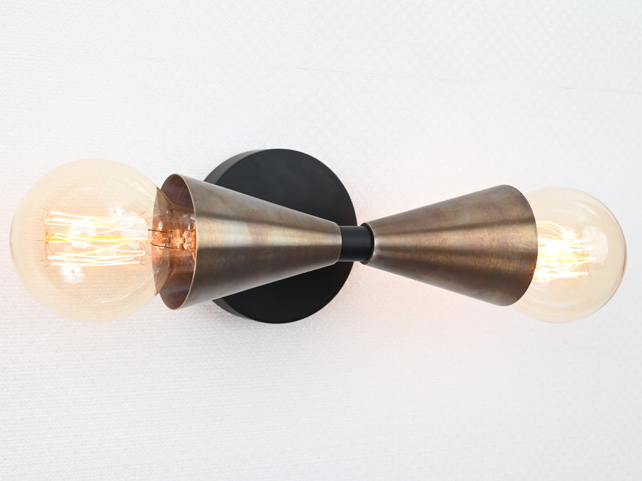 Customizable Industrial Brass Wall Sconce | Modern Double Cone Design Light Fixture - 32504