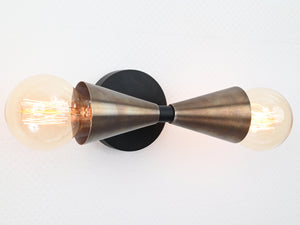 Customizable Industrial Brass Wall Sconce | Modern Double Cone Design Light Fixture - 32504