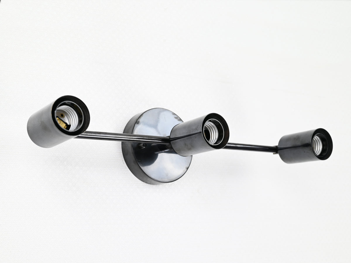 Minimal three-light brass wall lamp with E26 bulb holders