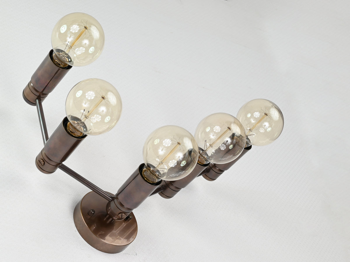 Architectural brass vanity wall sconce with five lights