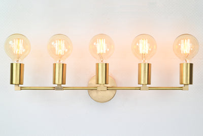 ontemporary Linear Brass Wall Sconce | Customizable 5-Light Fixture for Elegant Modern Interiors - 32523