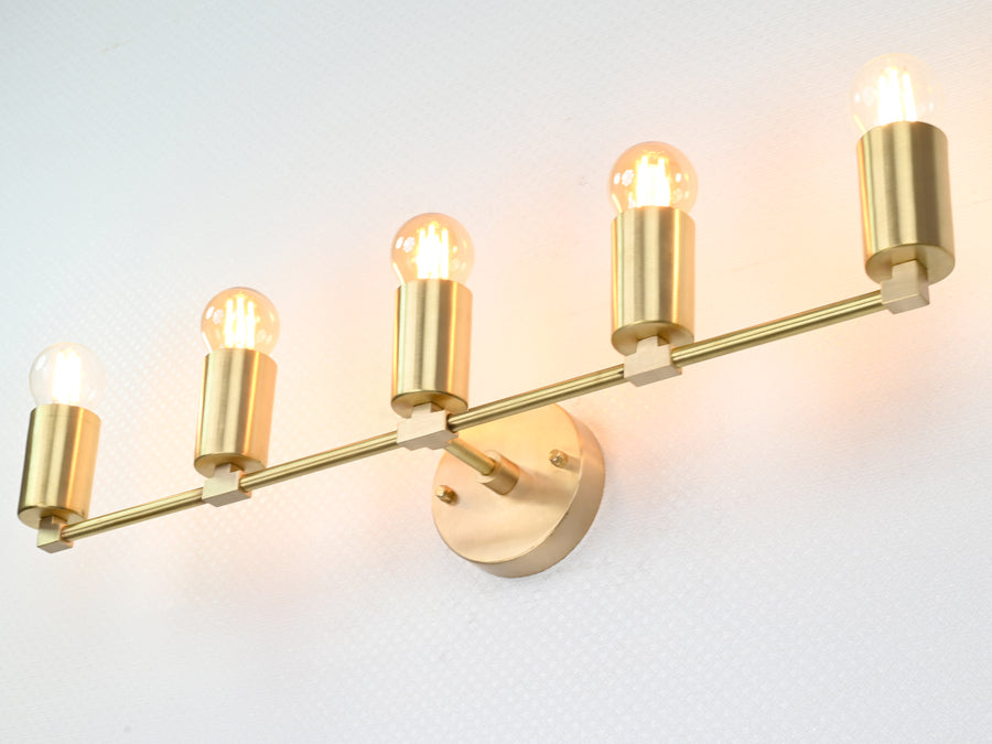 ontemporary Linear Brass Wall Sconce | Customizable 5-Light Fixture for Elegant Modern Interiors - 32523