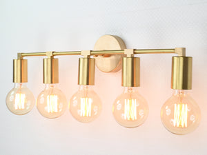 Vanity Light Fixture - Multi Lights - 5 Bulb - Mirror Light - Bathroom Light, Mid Century Light Sconce - Makeup light - Brass Wall Sconce