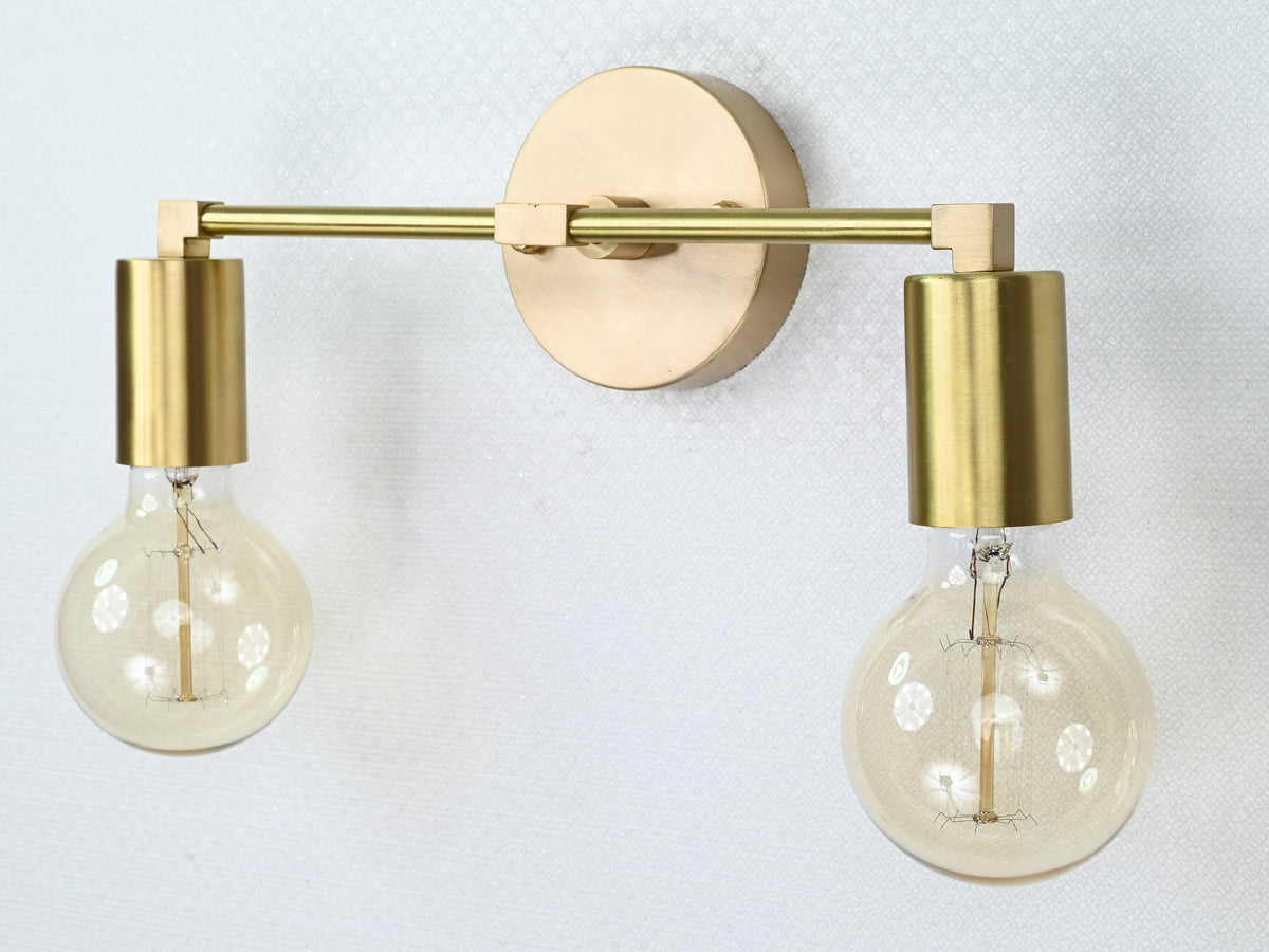 Contemporary Brass Twin Light Wall Sconce | Customizable Minimal Design Fixture for Modern Spaces - 32531
