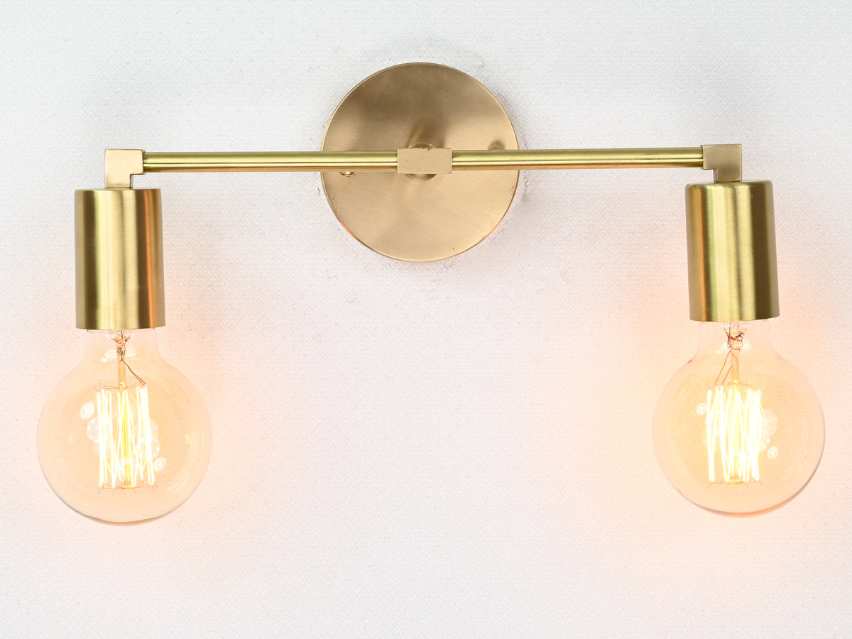 Contemporary Brass Twin Light Wall Sconce | Customizable Minimal Design Fixture for Modern Spaces - 32531