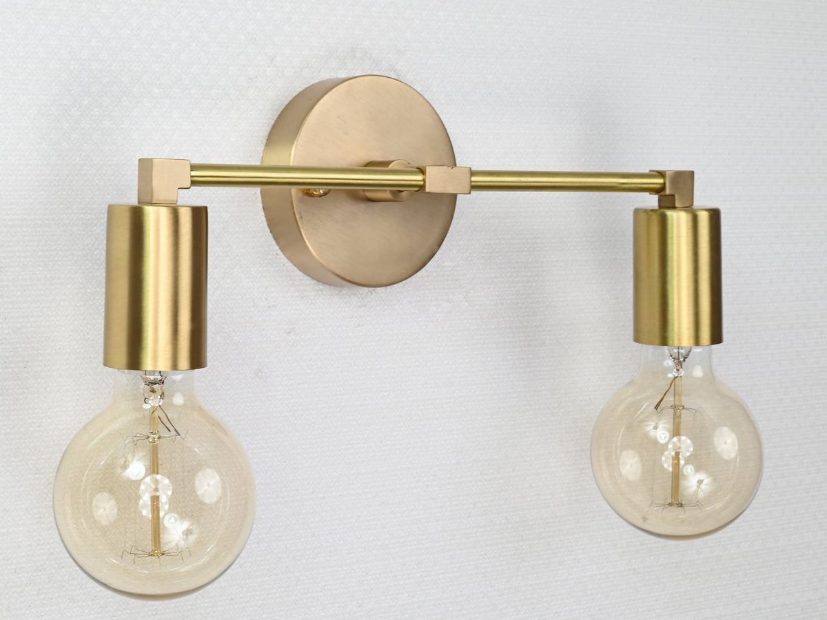 Contemporary Brass Twin Light Wall Sconce | Customizable Minimal Design Fixture for Modern Spaces - 32531