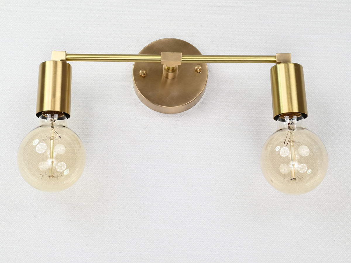 Contemporary Brass Twin Light Wall Sconce | Customizable Minimal Design Fixture for Modern Spaces - 32531