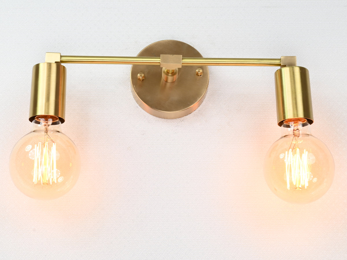 Contemporary Brass Twin Light Wall Sconce | Customizable Minimal Design Fixture for Modern Spaces - 32531