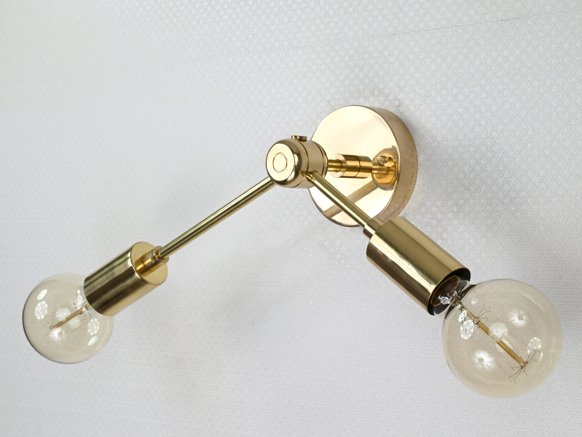 Modern Angled Brass Twin Arm Wall Sconce | Customizable Minimalist Fixture for Luxe Interiors - 32532