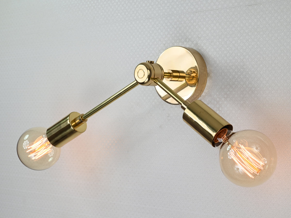 Modern Angled Brass Twin Arm Wall Sconce | Customizable Minimalist Fixture for Luxe Interiors - 32532