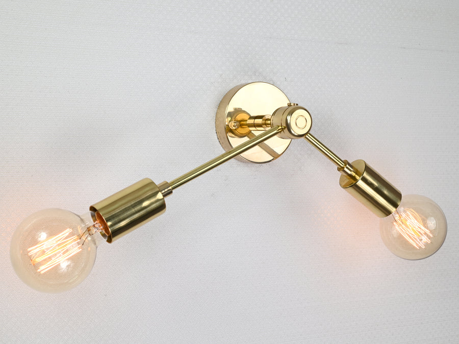 Modern Angled Brass Twin Arm Wall Sconce | Customizable Minimalist Fixture for Luxe Interiors - 32532