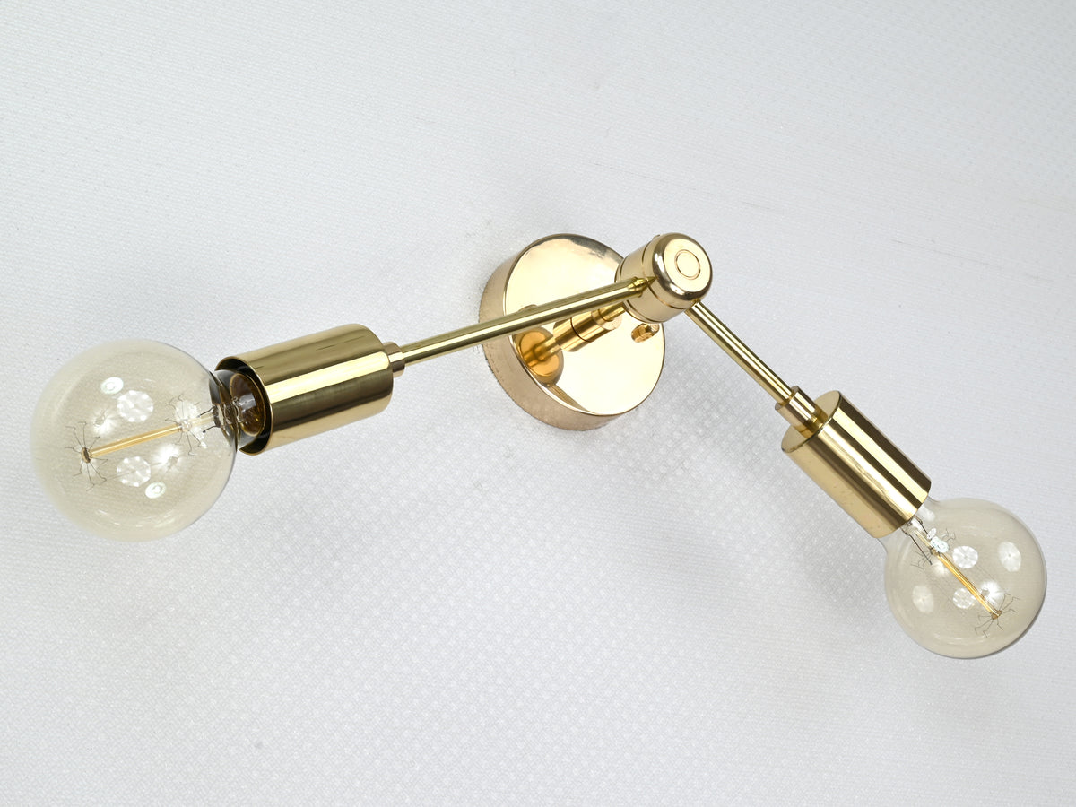 Modern Angled Brass Twin Arm Wall Sconce | Customizable Minimalist Fixture for Luxe Interiors - 32532