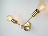 Contemporary Brass Twin Cone Wall Sconce | Customizable Angled Light Fixture for Elegant Interiors - 32533