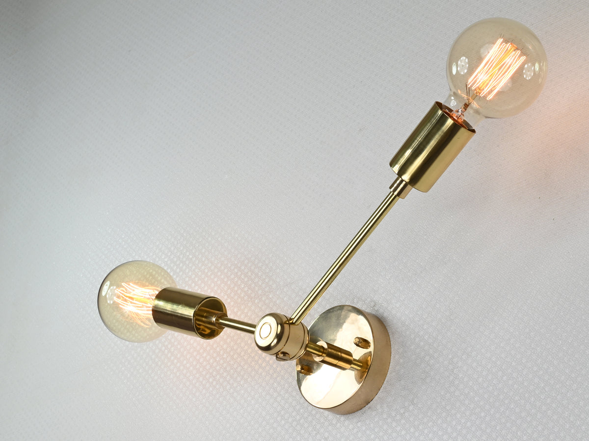 Contemporary Brass Twin Cone Wall Sconce | Customizable Angled Light Fixture for Elegant Interiors - 32533