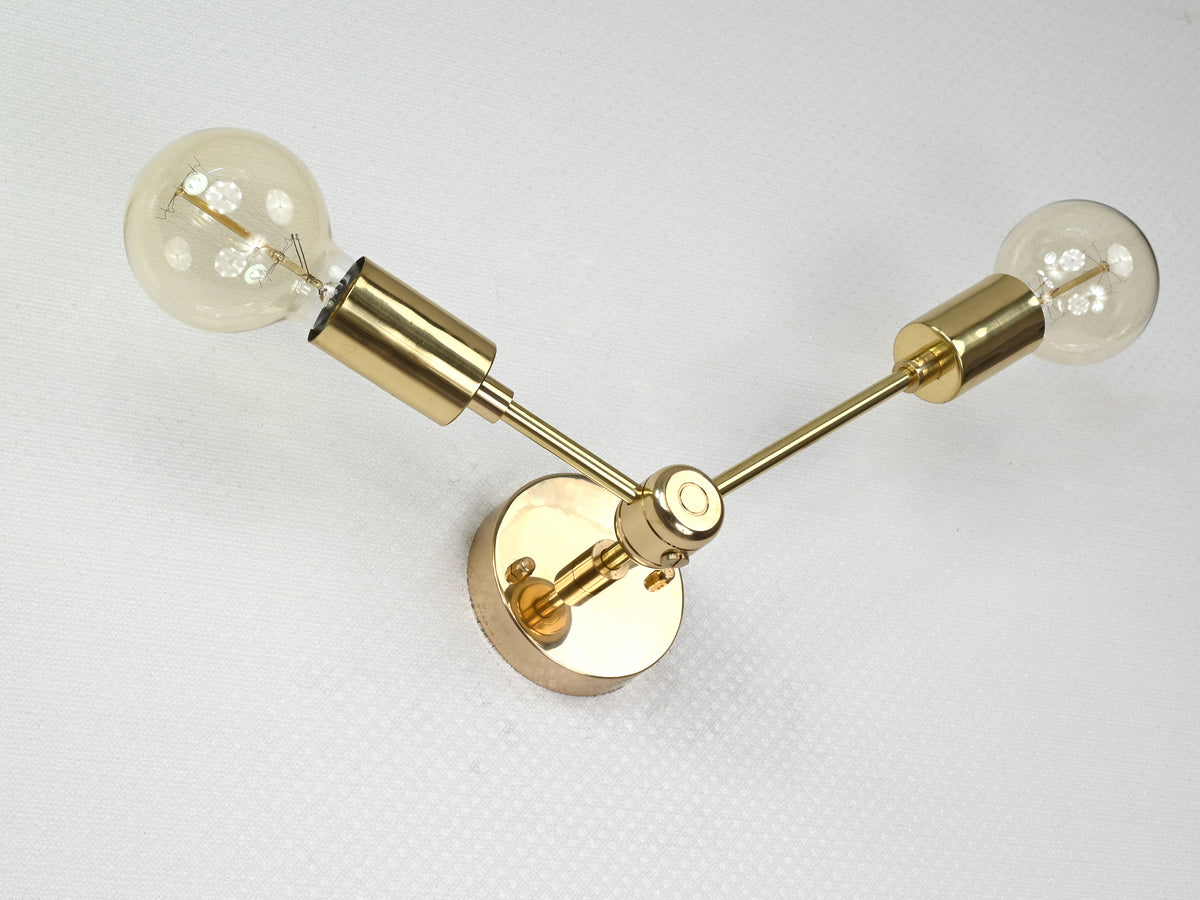 Contemporary Brass Twin Cone Wall Sconce | Customizable Angled Light Fixture for Elegant Interiors - 32533