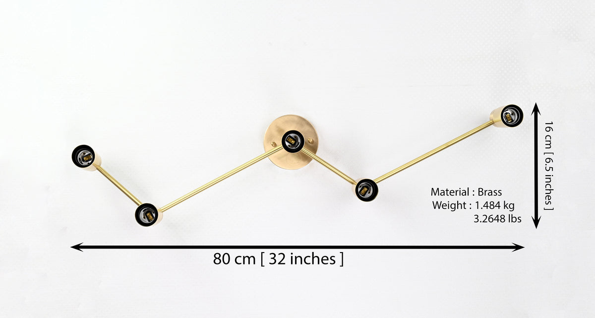 Mid-Century Modern Brass Wall Sconce | Customizable 5-Light Fixture for Living or Dining Room Décor - 32543