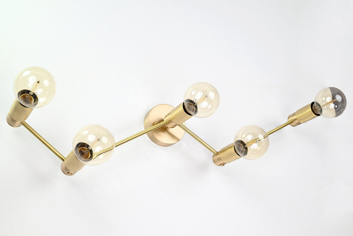 Mid-Century Modern Brass Wall Sconce | Customizable 5-Light Fixture for Living or Dining Room Décor - 32543