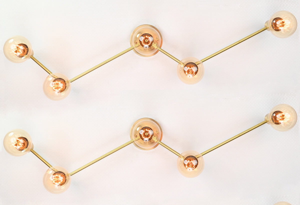 Mid-Century Modern Brass Wall Sconce | Customizable 5-Light Fixture for Living or Dining Room Décor - 32543