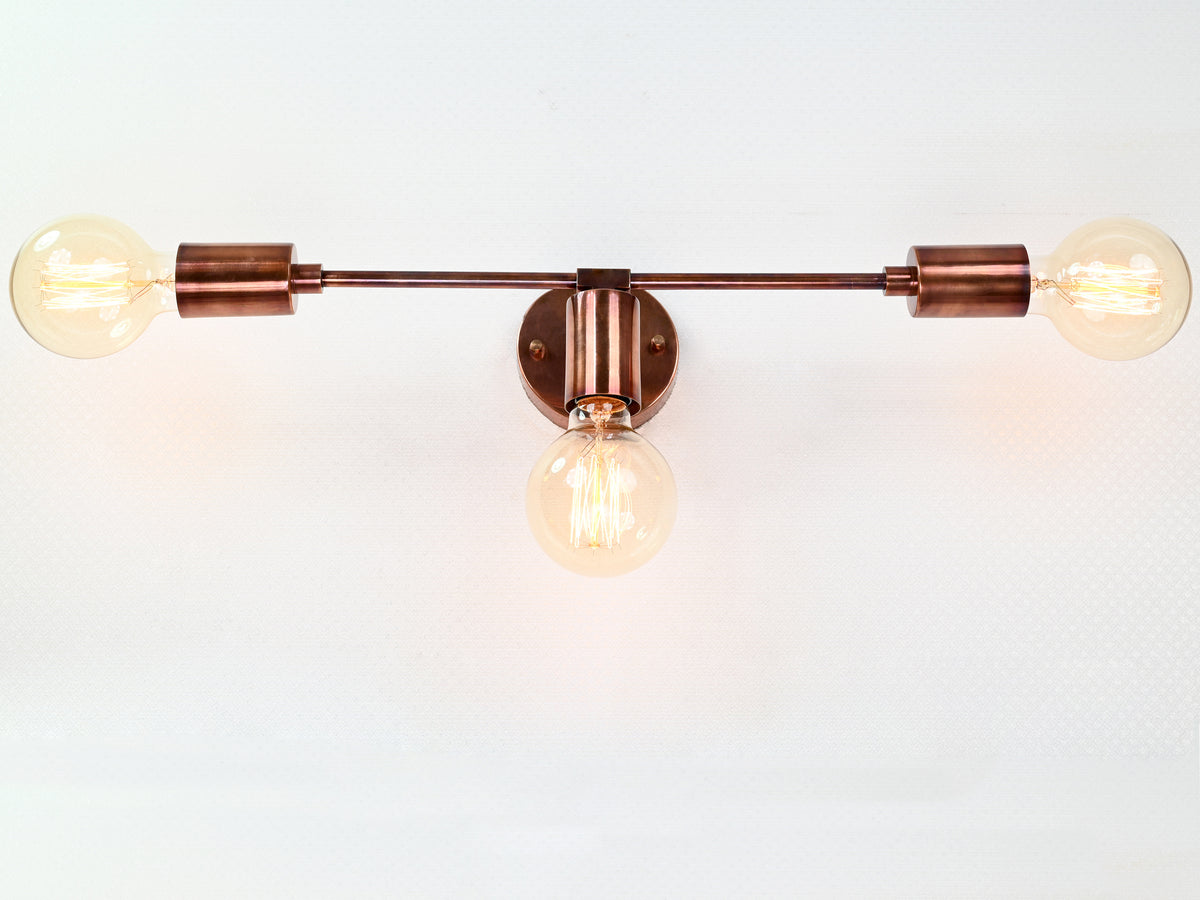 Industrial Brass Wall Sconce Light | Customizable 3-Bulb Fixture for Modern Living & Vanity Spaces - 32544