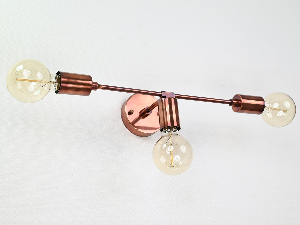 Industrial Brass Wall Sconce Light | Customizable 3-Bulb Fixture for Modern Living & Vanity Spaces - 32544