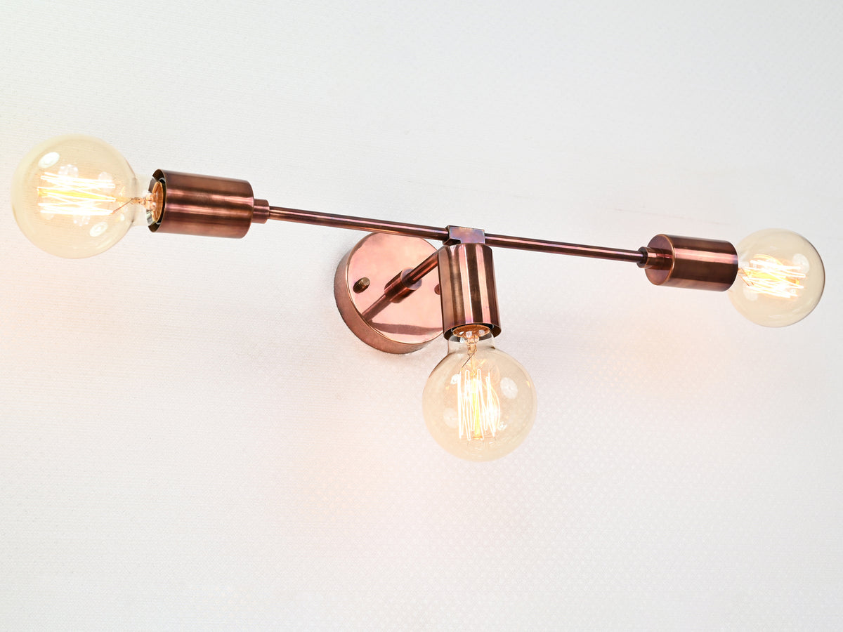 Industrial Brass Wall Sconce Light | Customizable 3-Bulb Fixture for Modern Living & Vanity Spaces - 32544