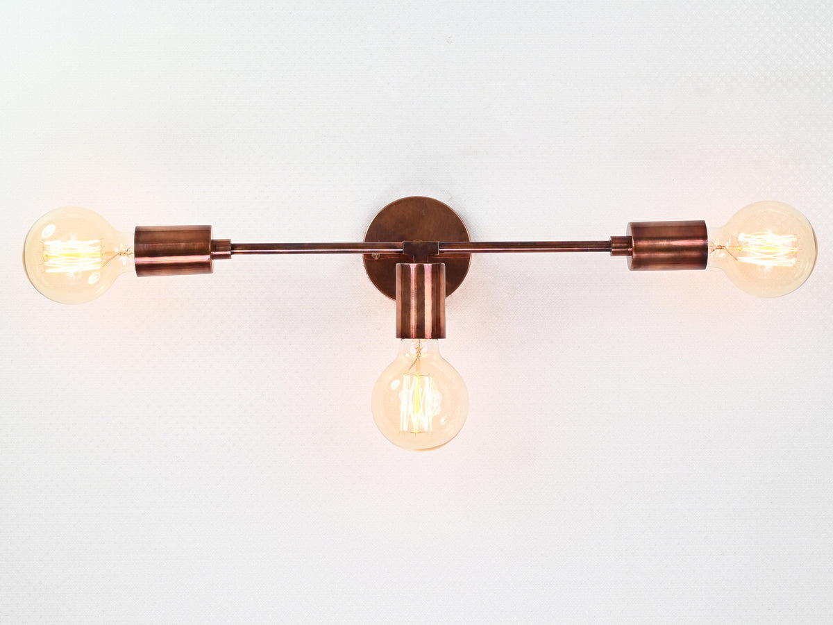 Industrial Brass Wall Sconce Light | Customizable 3-Bulb Fixture for Modern Living & Vanity Spaces - 32544