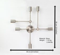 Mid-Century Modern Customizable Wall Sconce | 6-Light Brass Fixture with Geometric Arm Layout - 32546