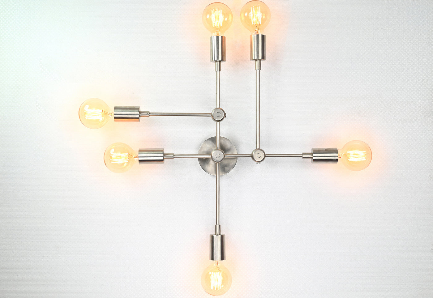 Mid-Century Modern Customizable Wall Sconce | 6-Light Brass Fixture with Geometric Arm Layout - 32546