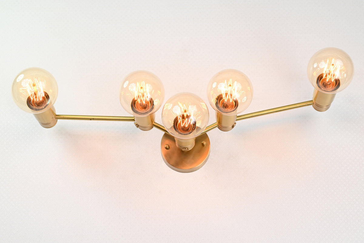Mid-Century Modern Customizable Wall Sconce | 5-Light Brass Fixture with Angular Arm Design - 32547