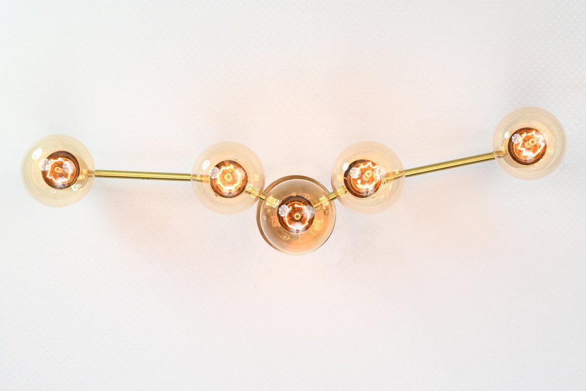 Mid-Century Modern Customizable Wall Sconce | 5-Light Brass Fixture with Angular Arm Design - 32547