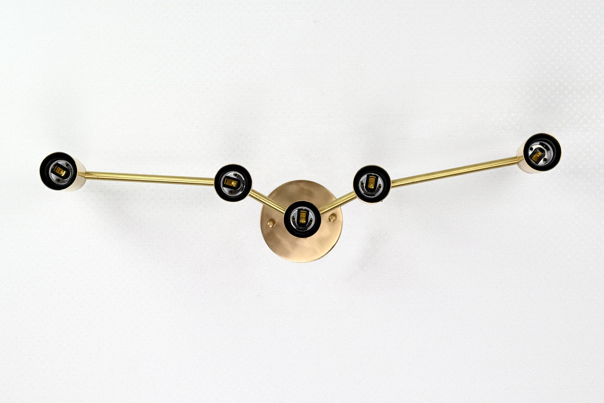 Mid-Century Modern Customizable Wall Sconce | 5-Light Brass Fixture with Angular Arm Design - 32547